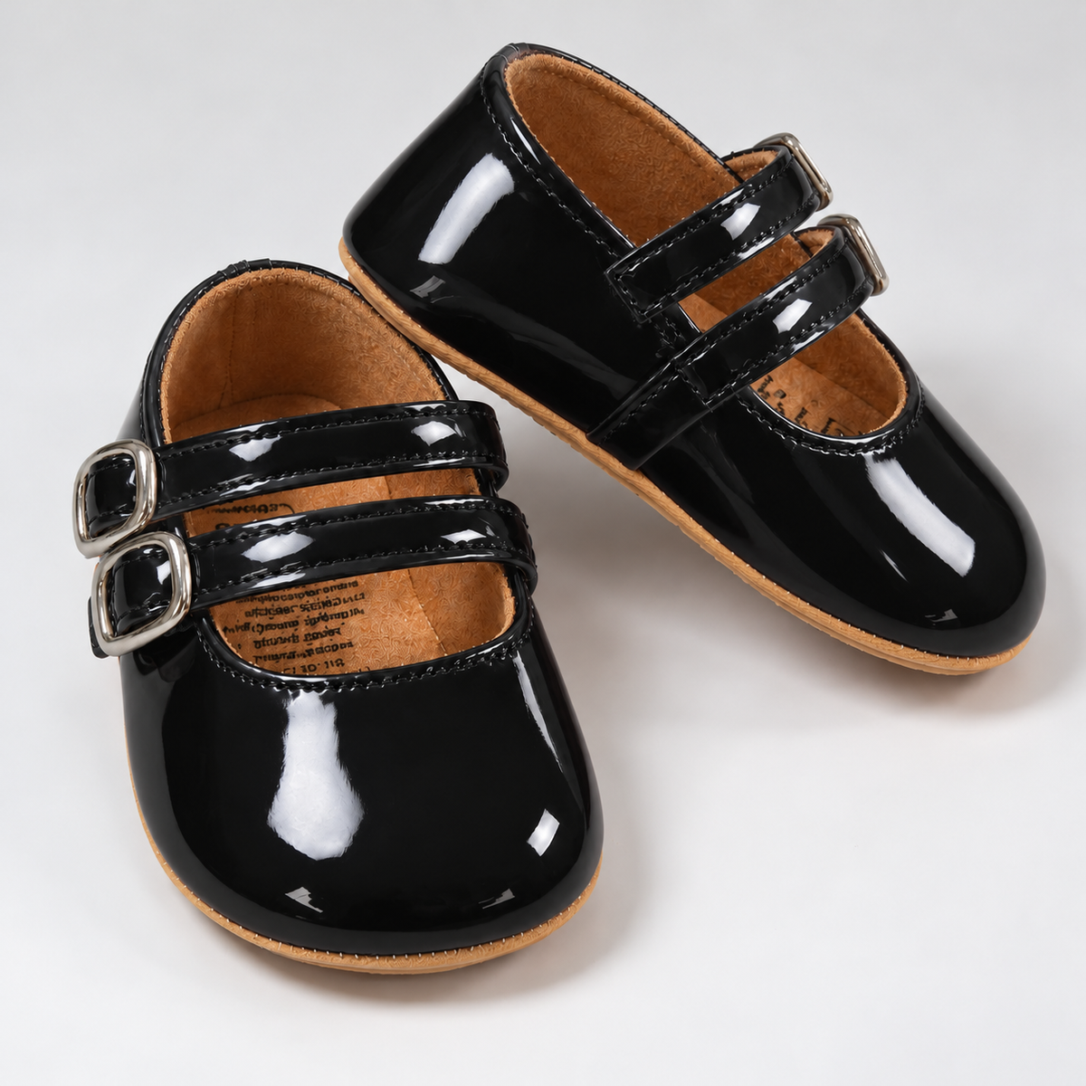 Glossy Double-Strap - Black baby shoes by Little Wanderers