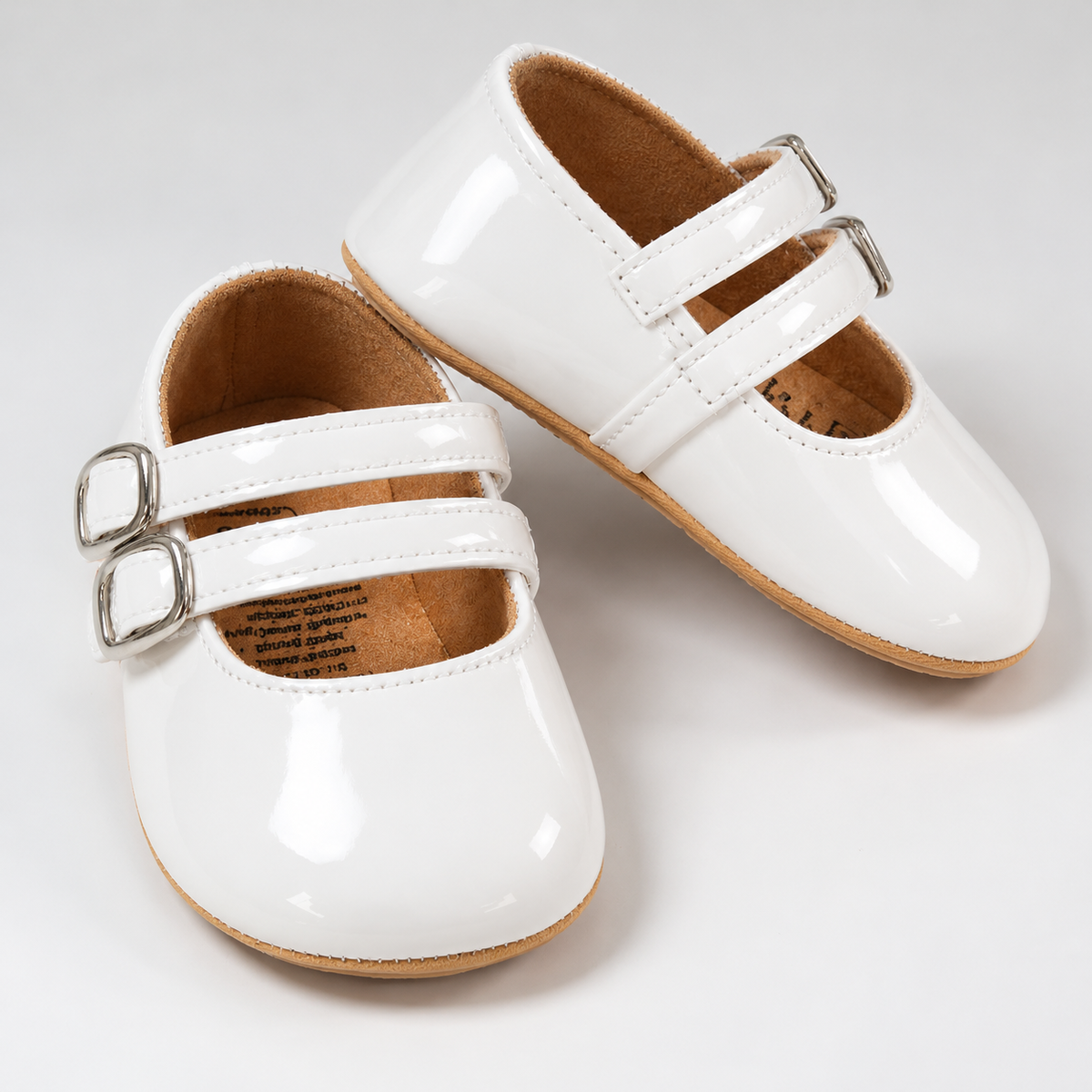 Glossy Double-Strap - White baby shoes by Little Wanderers